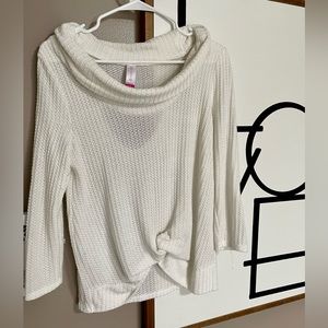 Off the shoulder white sweater